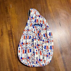 KAVU Rope Sling Crossbody Bag Aztec Geometric Orange Blue Gray Ivory Adj Strap